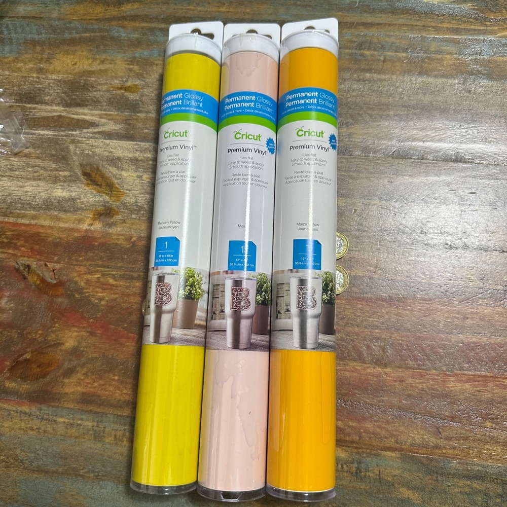 Cricut Premium Vinyl Permanent Glossy 12x48 Bundle Medium Yellow Melon Maize